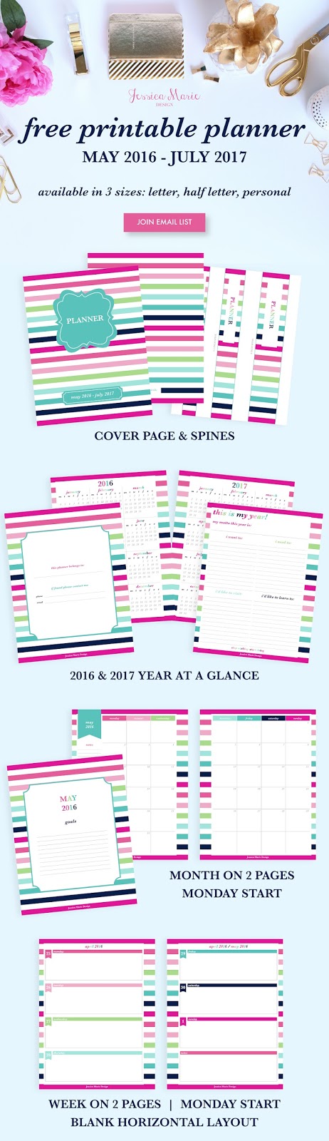 Free 2016-2017 Printable Planner by Jessica Marie Design!