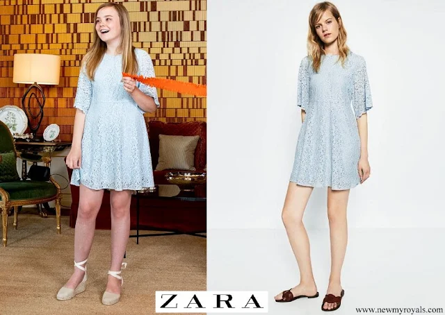 Princess Alexia wore Zara light blue lace babydoll mini dress