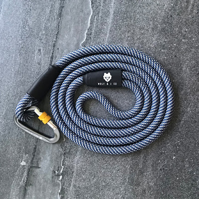Coiled Sailor Jerry dog leash in navy and white by Wolf and I Co