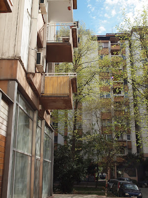 A different view of the same building as the previous picture, this time with a just-budding tree in the background
