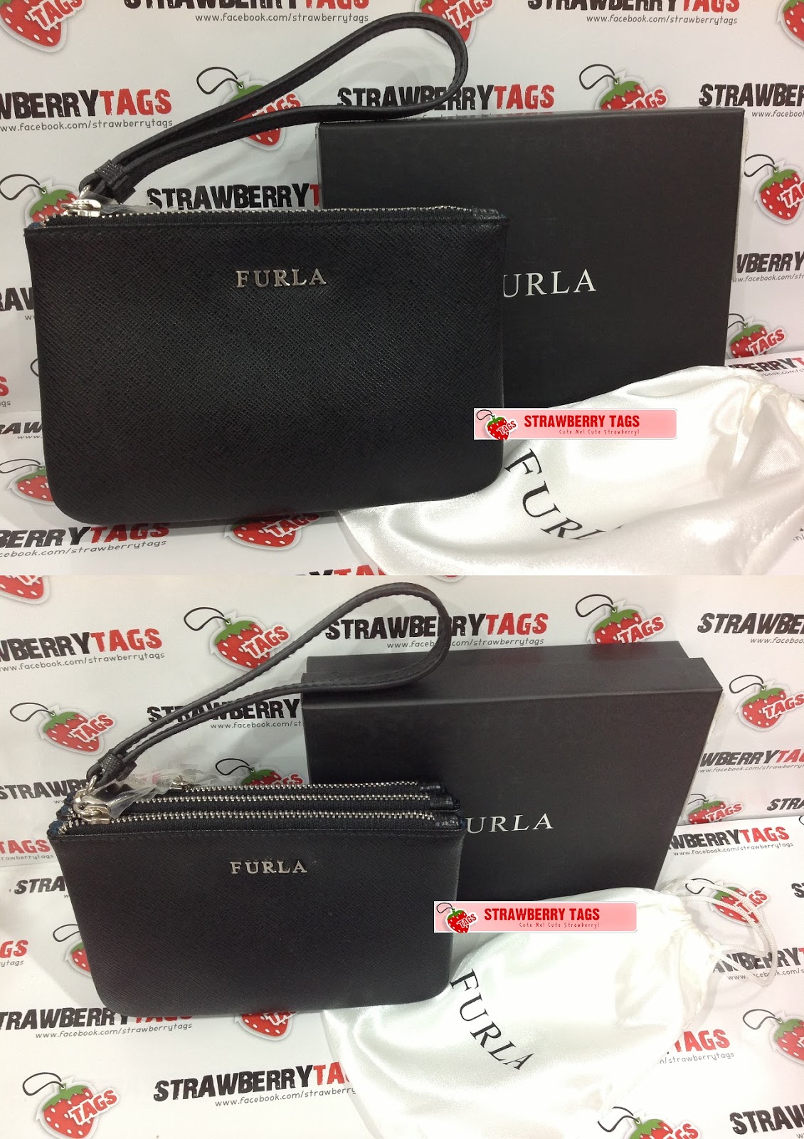 ~StrawBerry TaGs~: FURLA Saffiano Leather 3-pc Linked Wristlet (in Black)