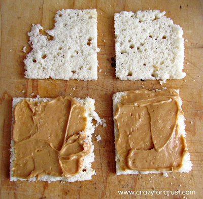 Slices of bread covered with peanut butter