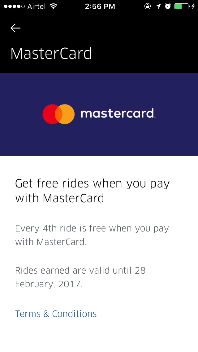 Get Uber Free Ride when you pay via mastercard