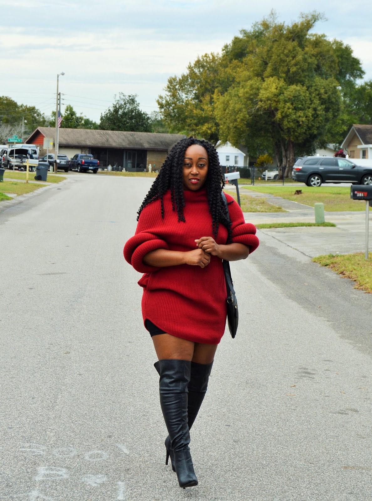sweater dress to wear with thigh high boots