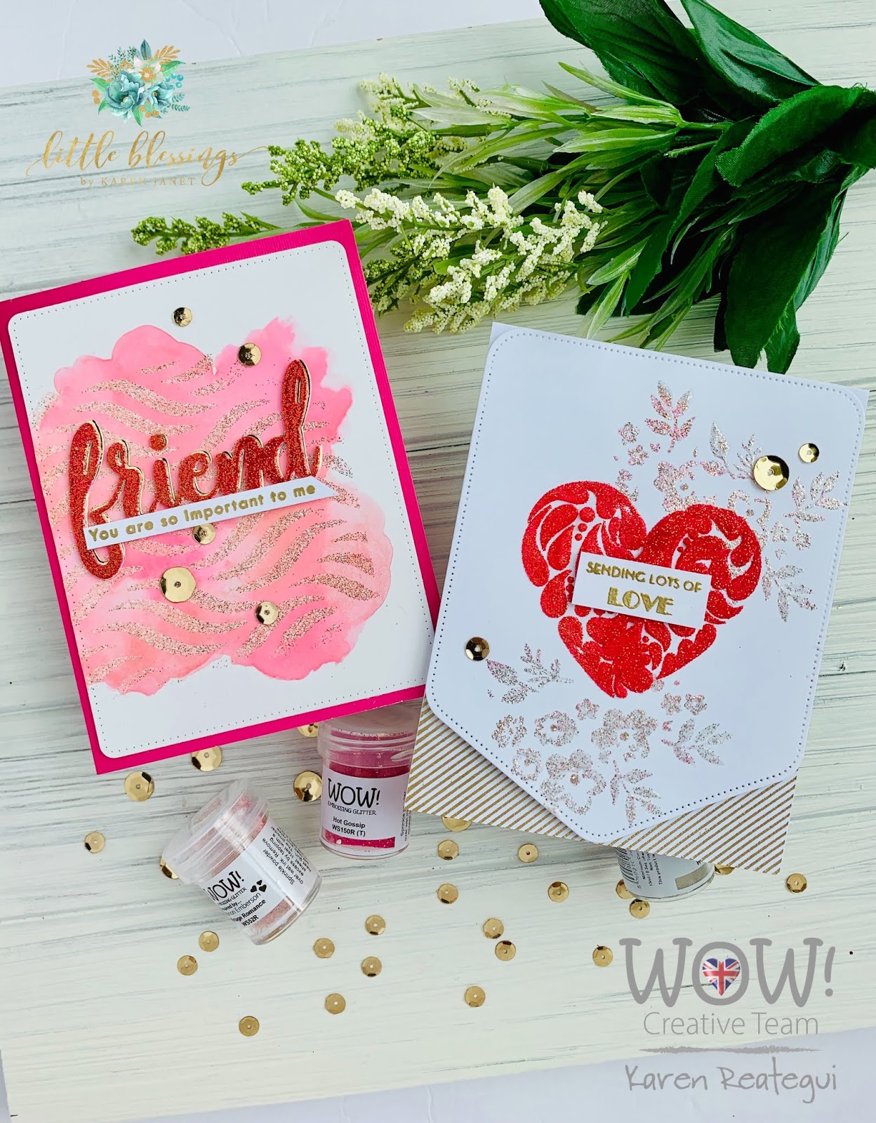 Stencil + Embossing Paste + Embossing Glitters Technique with Karen