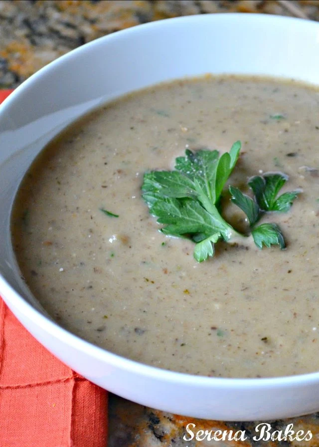 Cream of Mushroom Soup recipe should be a kitchen staple whether replacing canned soup for a Thanksgiving casserole, for cooking pork chops, or just to enjoy with a crusty loaf of bread. Soup is naturally gluten free from Serena Bakes Simply From Scratch.