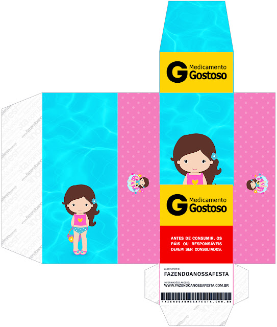 Fiesta en la Piscina para Niña Morena: Cajas para Imprimir Gratis. Caja "resaca".