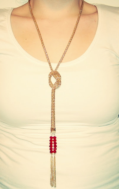 Gold lariat statement necklace