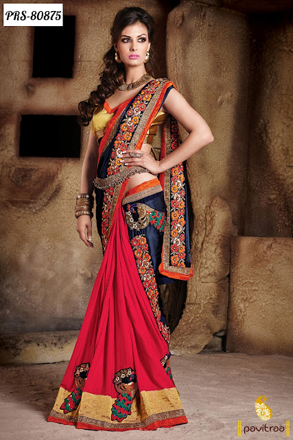Deep Pink Color Indian Wedding Bridal Saree for Ring Ceremonies Online Collection with Discount Offer Sales Deals