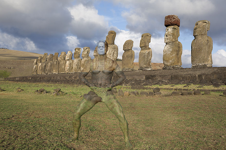 Ahu Tongariki, Easter Island, Chile - I  Camouflaged A Model Into The Seven Wonders Of The World