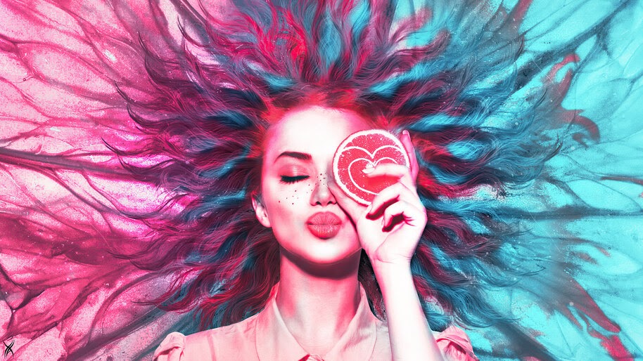 Girl, Kiss, Heart, Digital Art, 4K, #6.425