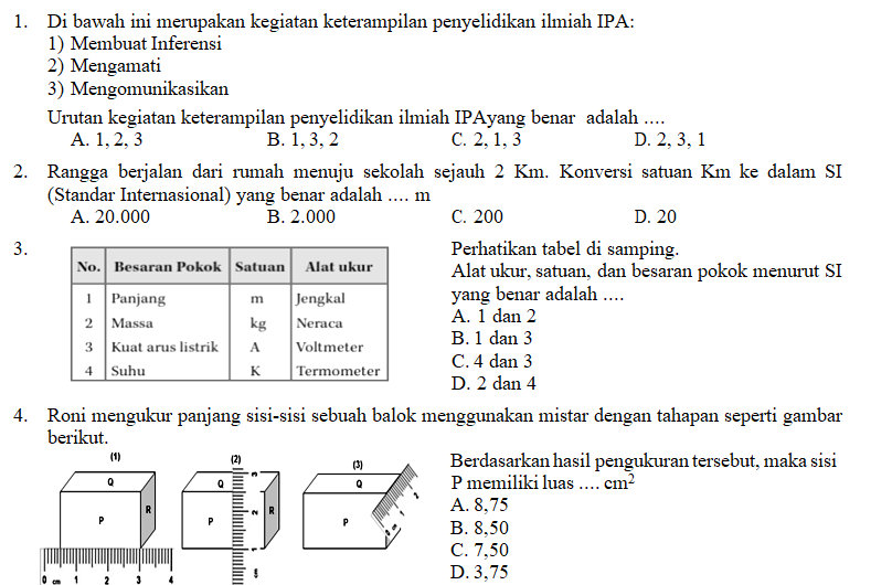 Contoh soal ipa kelas 7 semester 1 beserta jawabannya