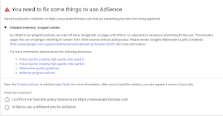 Blog saya yang terkena Valuable Inventory Scrapt Content Saat Mengajukan Pendaftaran Blog kita Ke Adsense Blog saya yang terkena Valuable Inventory Scrapt Content Saat Mengajukan Pendaftaran Blog kita Ke Adsense