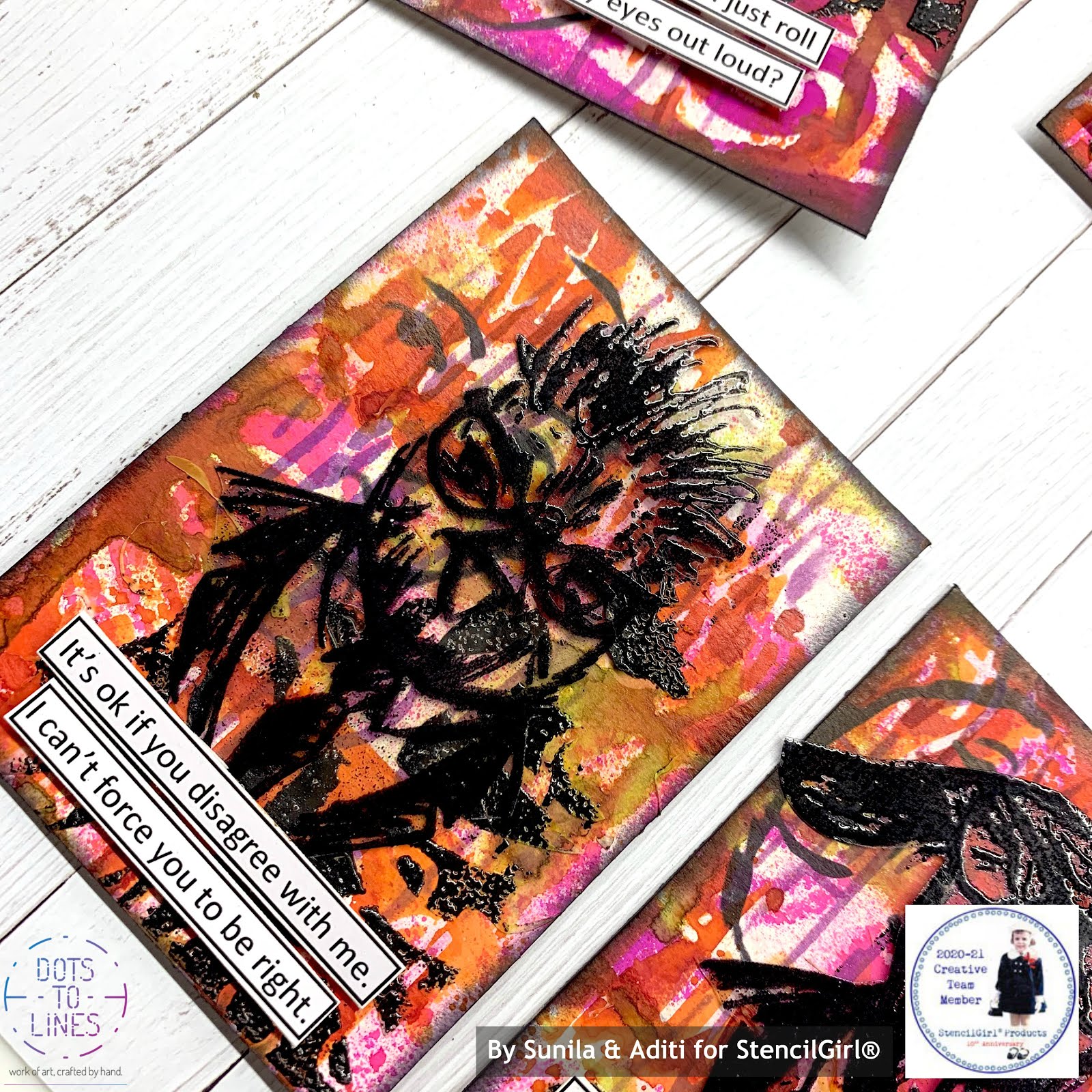 StencilGirl Talk Typography Inspired Graffiti ATCs by Sunila & Aditi