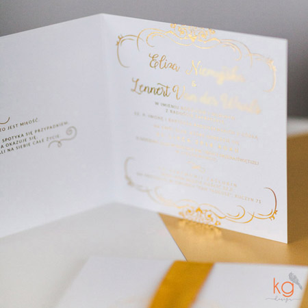 złocone, biało-złote, eleganckie, glamour, kaligraficzne, błyszczące zaproszenia, zaproszenia ślubne, pozłacane, złote zaproszenia,