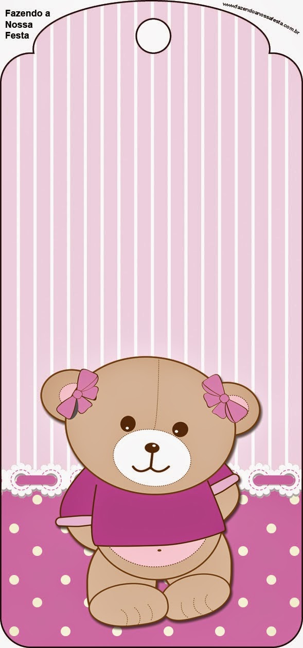 Cute Girl Bear in Lilac: Free Party Printables. Cute Girl Bear in Lilac Free Printable Tags.
