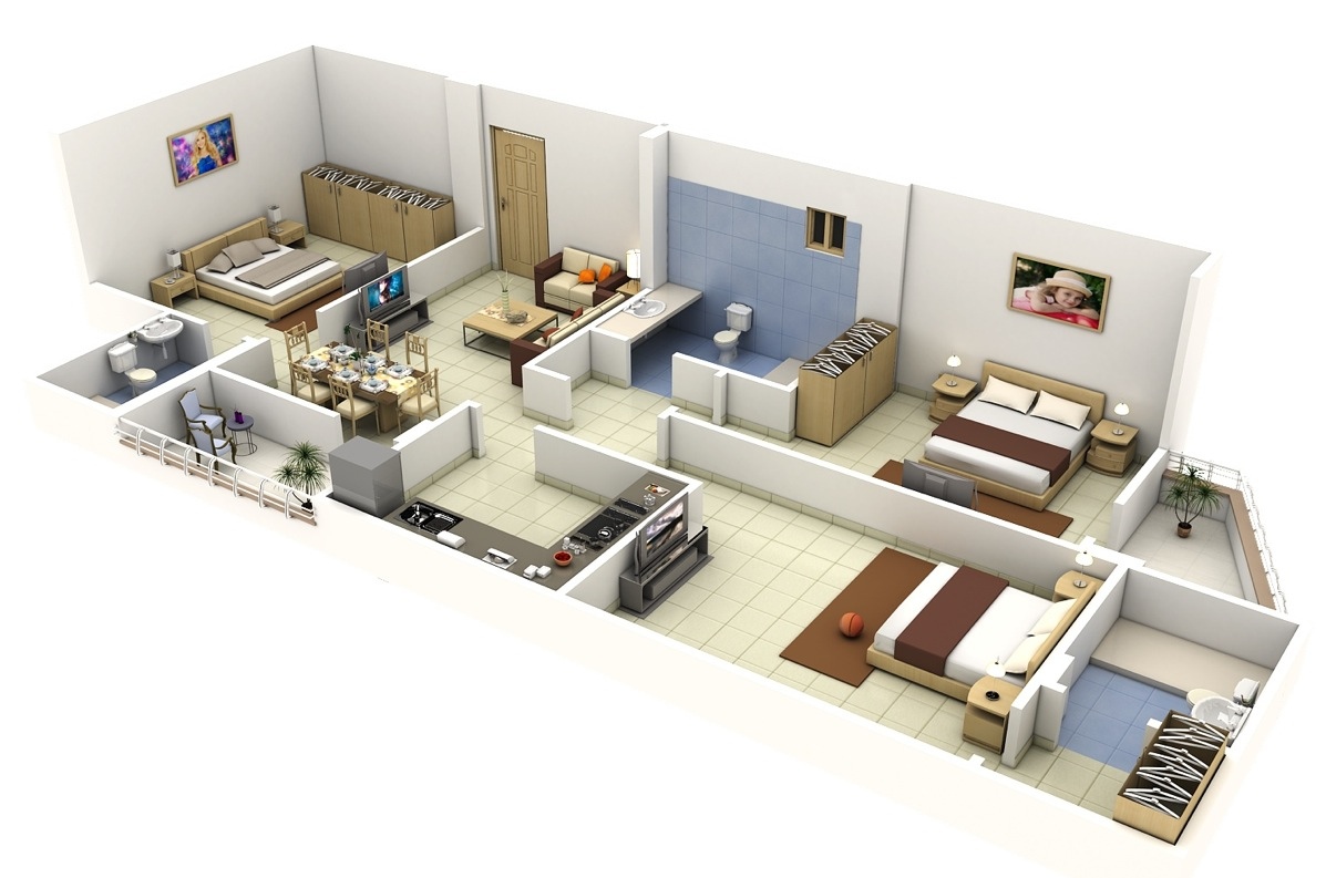 insight of 3 bedroom 3d floor plans in your house or apartment design 13 - 3 Bedroom House Floor Plan insight of 3 bedroom 3d floor plans in your house or apartment design 13 - 3 Bedroom House Floor Plan