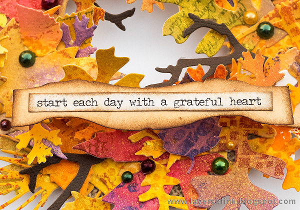 Layers of ink - Vibrant Leaves Wreath Tutorial by Anna-Karin with stamps by IndigoBlu.