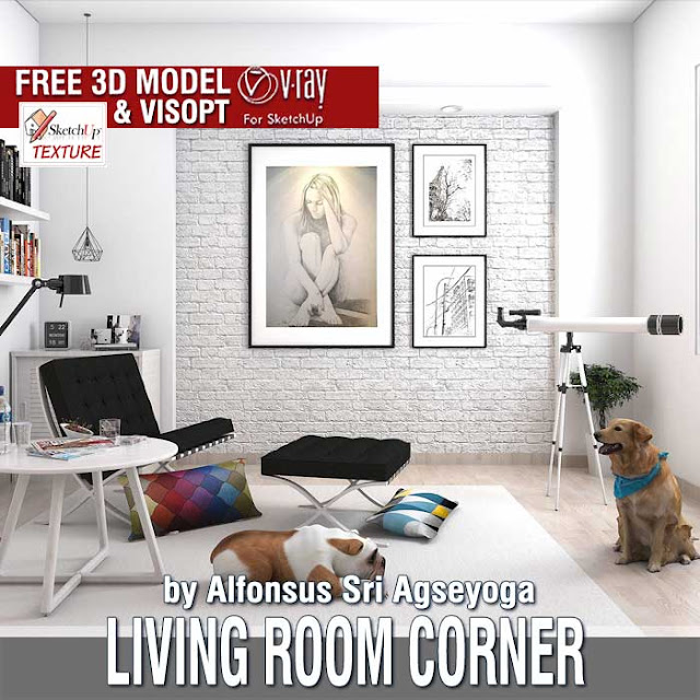 free sketchup 3d model living room corner and vray visopt