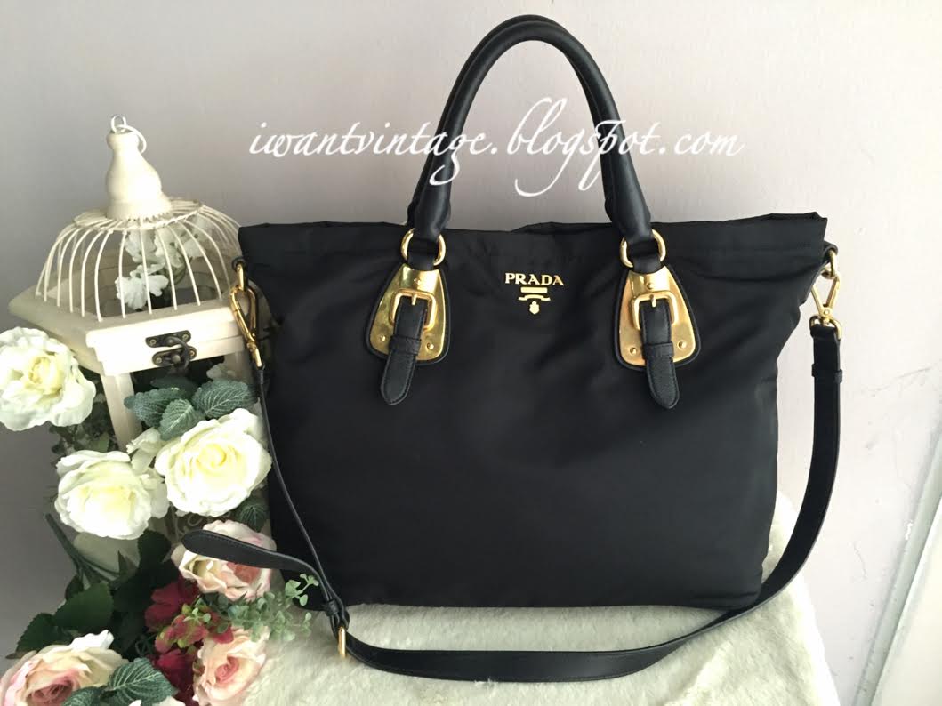 I Want Vintage | Vintage Designer Handbags: Prada BN1902 Tessuto Nylon Top Handle Bag- Black