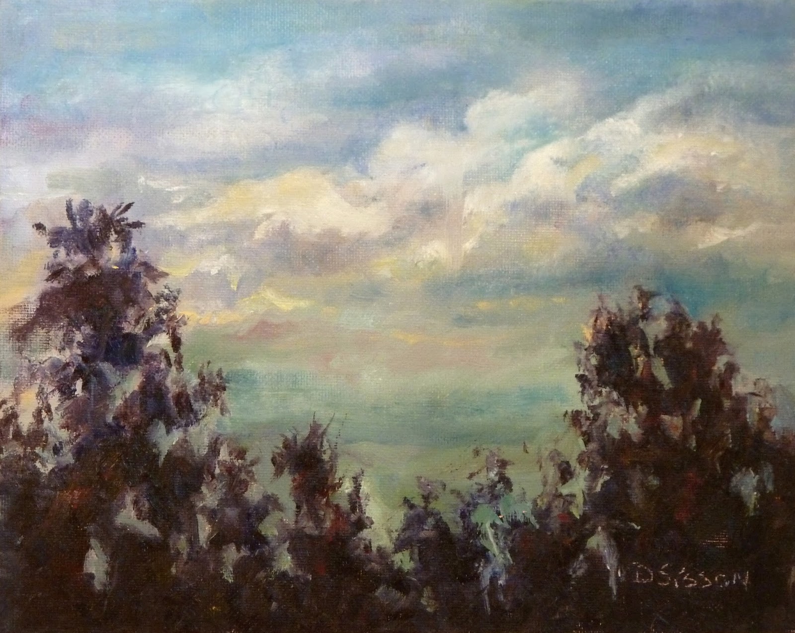 Daily Painting Projects: Moody Sky Oil Painting Landscape Stormy Sky Clouds