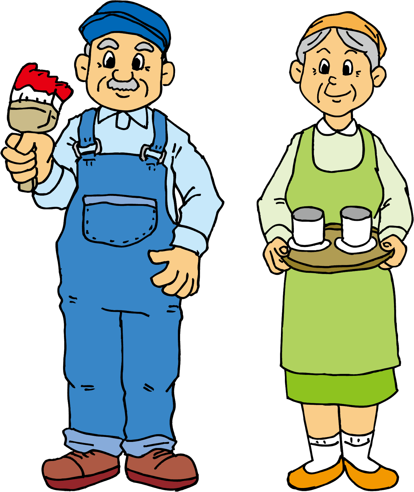 日々のイラスト Dyiにいそしむおじいさんとお茶を用意するおばあさんのイラスト