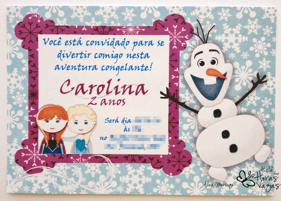 convite aniversário infantil artesanal frozen aventura congelante gelo neve azul anna elsa olaf menina let go