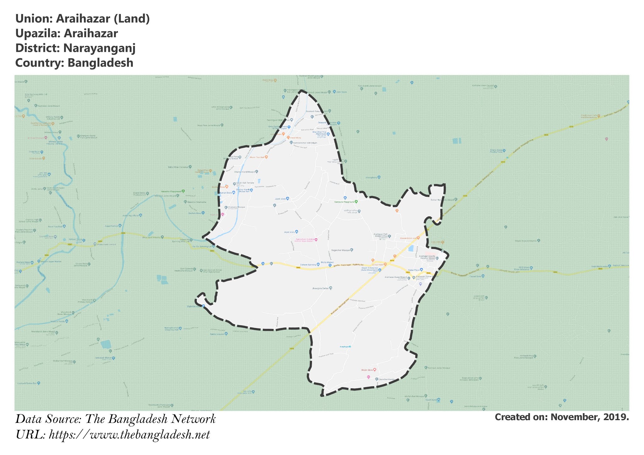 Map of Araihazar of Narayanganj, Bangladesh.