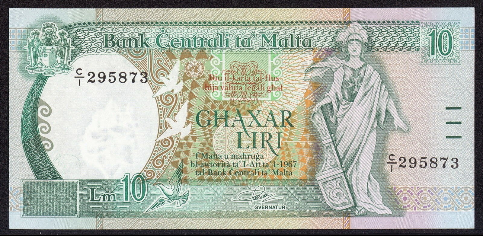Malta 10 Maltese Lira banknote 1989World Banknotes & Coins Pictures
