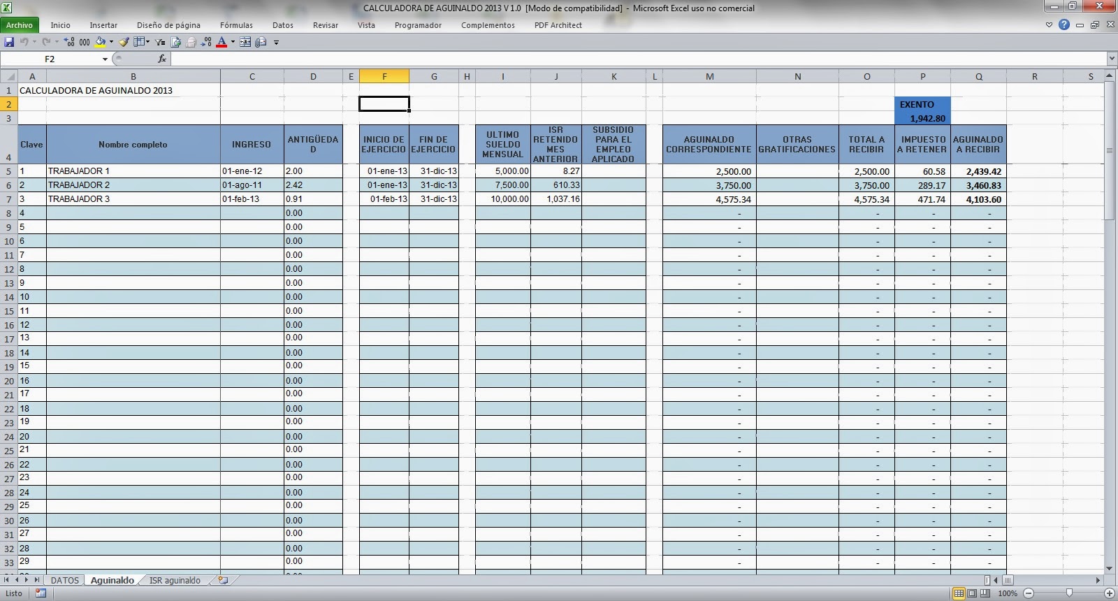 Calculadora De Aguinaldo 2013 En Excel Calculos Contables
