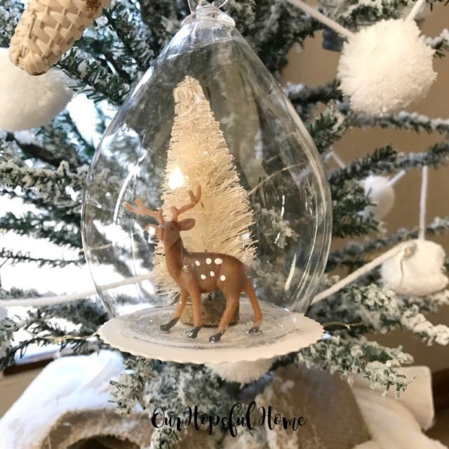 clear diy ornament snow globe bottle brush tree faux snow mini deer