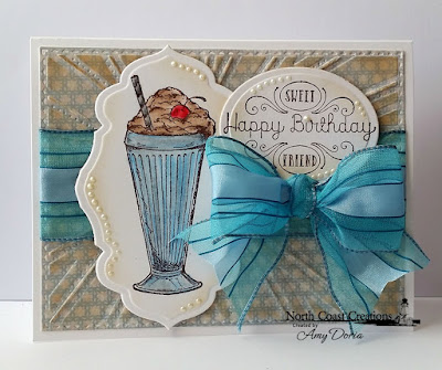 North Coast Creations Stamp set: Ice Cream Shoppe, Our Daily Bread Designs Custom Dies: Antique Labels and Border, Sunburst Background