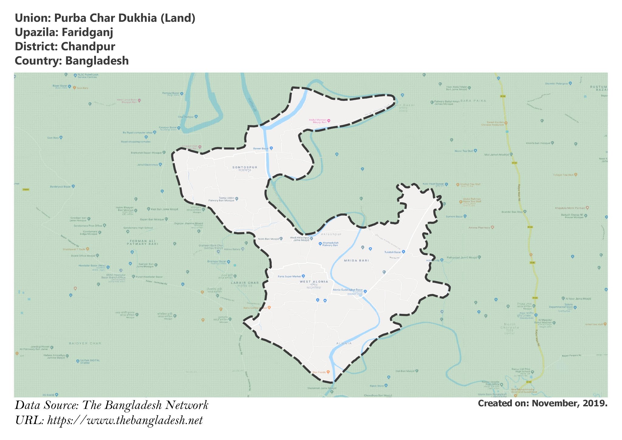 Map of Purba Char Dukhia of Chandpur, Bangladesh.
