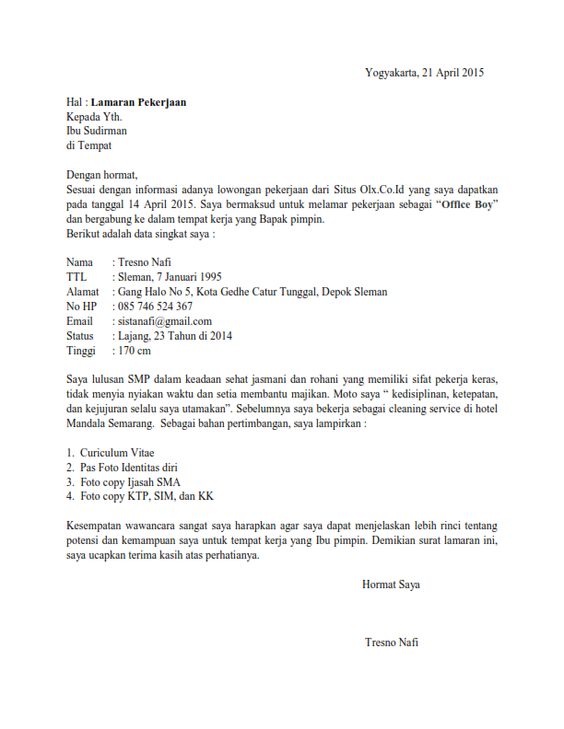 Contoh Surat Lamaran Kerja Bagian Cleaning Service Contoh Surat