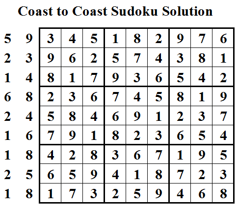 Coast to Coast Sudoku Solution
