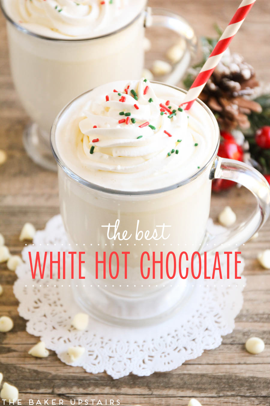 This homemade white hot chocolate is so velvety smooth, and so rich and delicious! It's the perfect holiday treat!