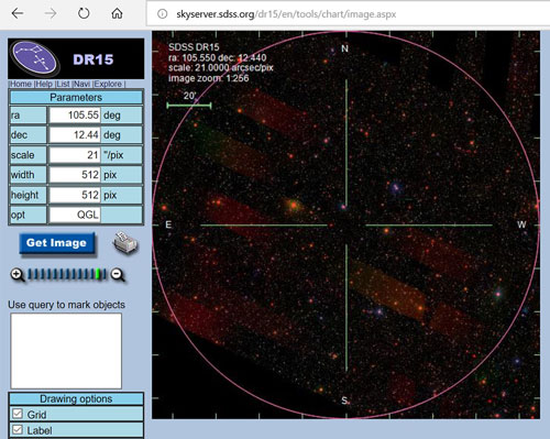 This is the sky covered by the 3 degree field of view with SDSS Plate 2727 (Source: www.sdss.org)
