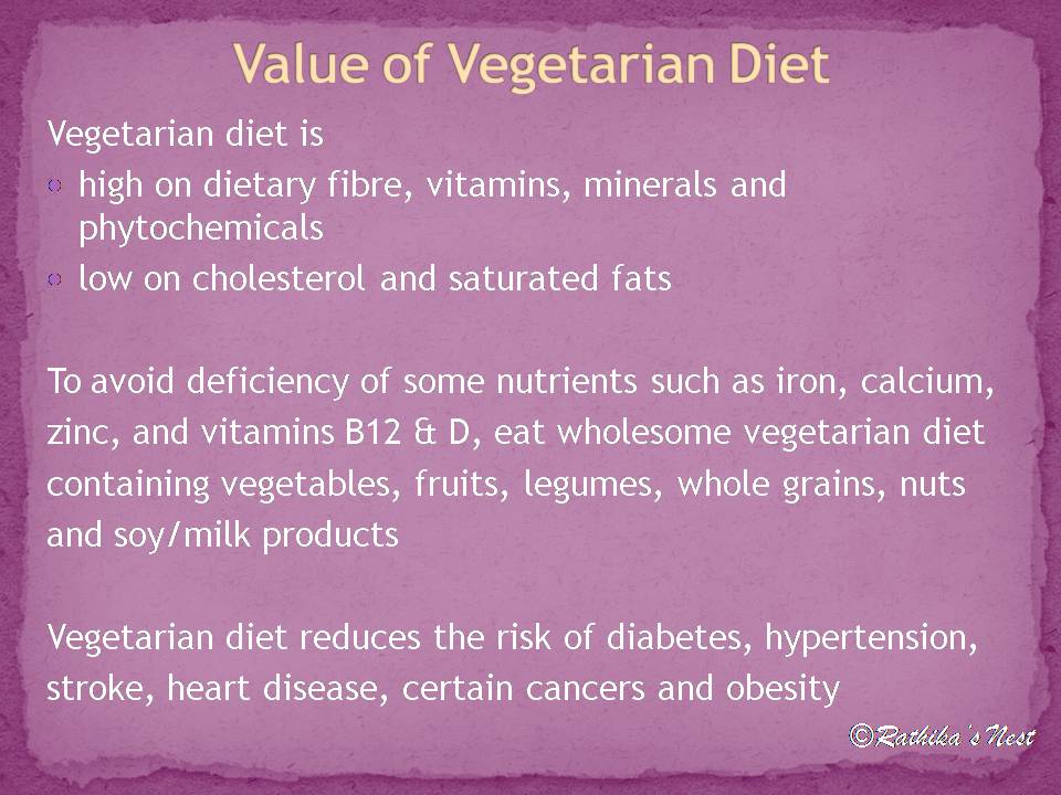 Rathika's Nest Value of vegetarian Diet