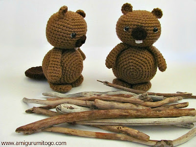 brown crochet beavers with wood
