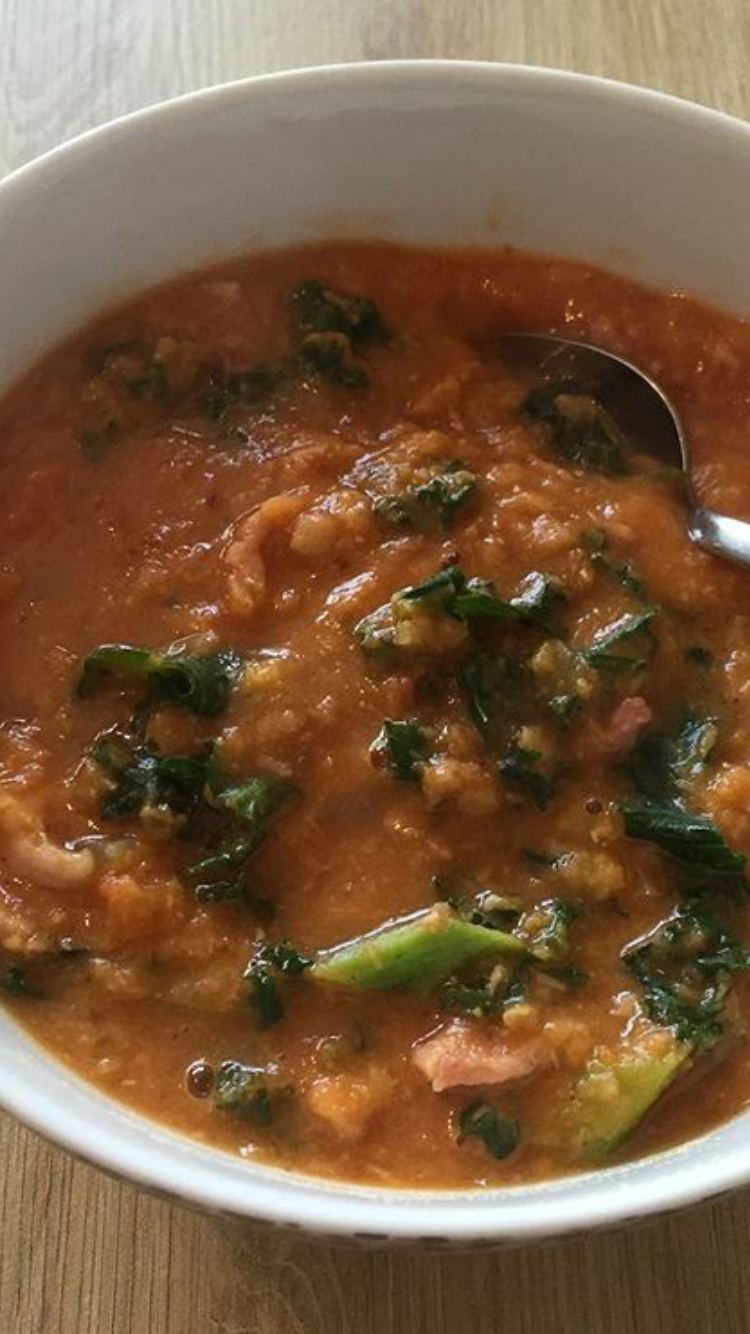 Bistro Becs and Family Chunky Lentil, Bacon and Kale Soup