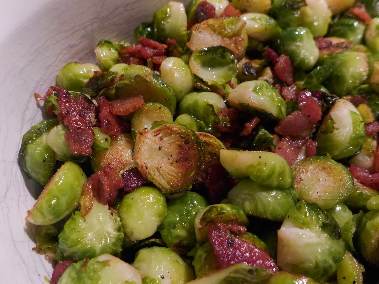 Dimples & Delights: Sauteed Brussels Sprouts with Bacon
