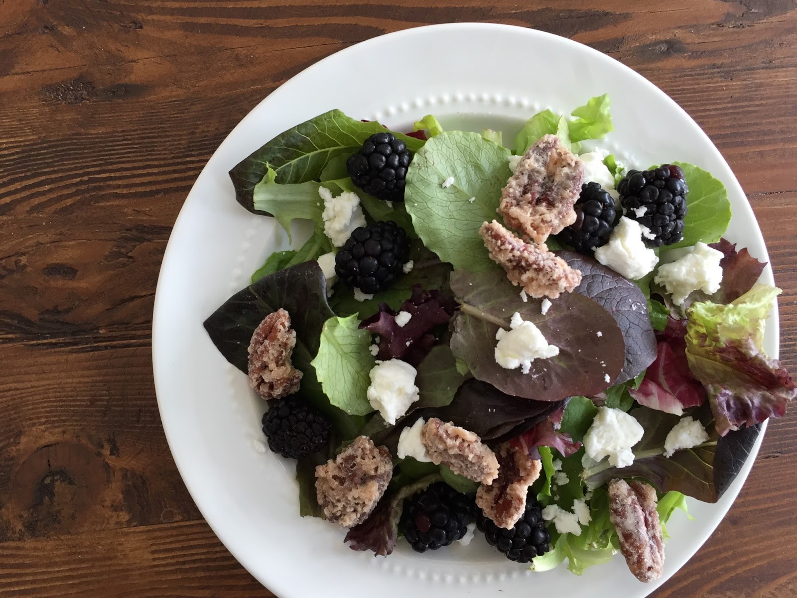 Blackberry & Goat Cheese Salad w/ Candied Pecans