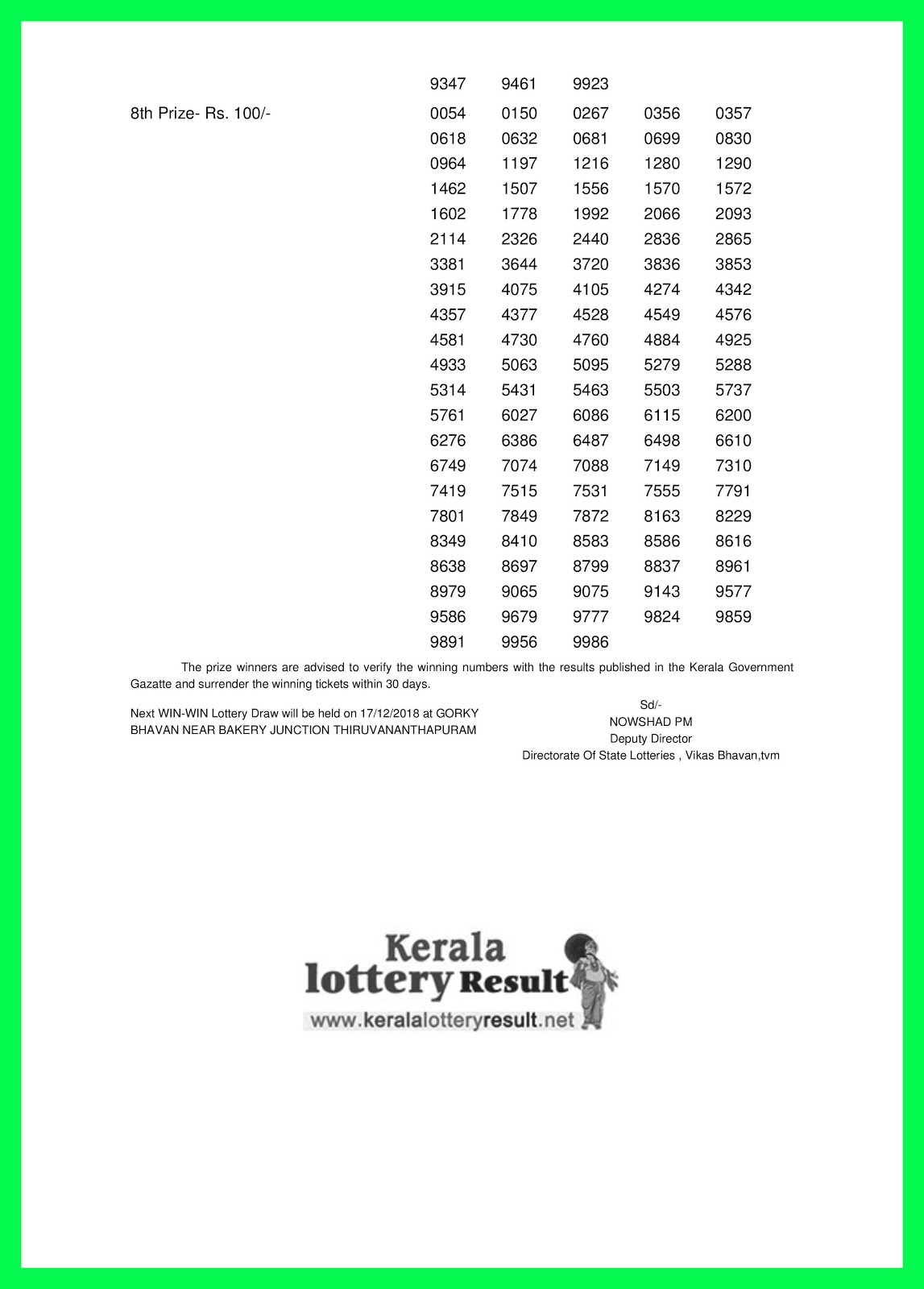 10 12 2018 Win Win Lottery W 490 Results Today Kerala Lottery Result Live Kerala Lottery Today Result 16 01 2021 Karunya Kr 482 Ticket Result