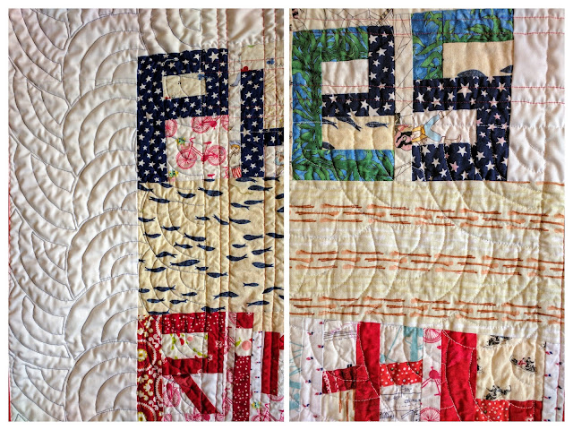 Detail of quilting on the back of the Philadelphia Phillies baseball quilt