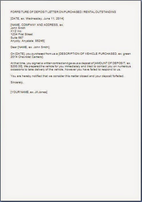 Forfeiture of Security Deposit Letter