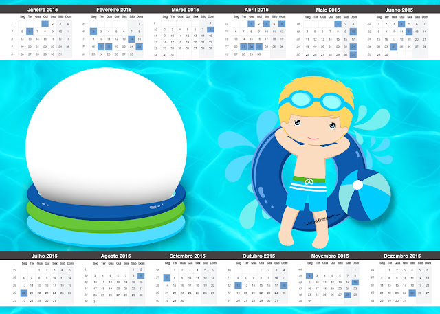 Fiesta en la Piscina para Niño Rubio: Imprimibles Gratis para Fiestas. Calendario 2015 para imprimir gratis de Fiesta en la Piscina para Niño Rubio.