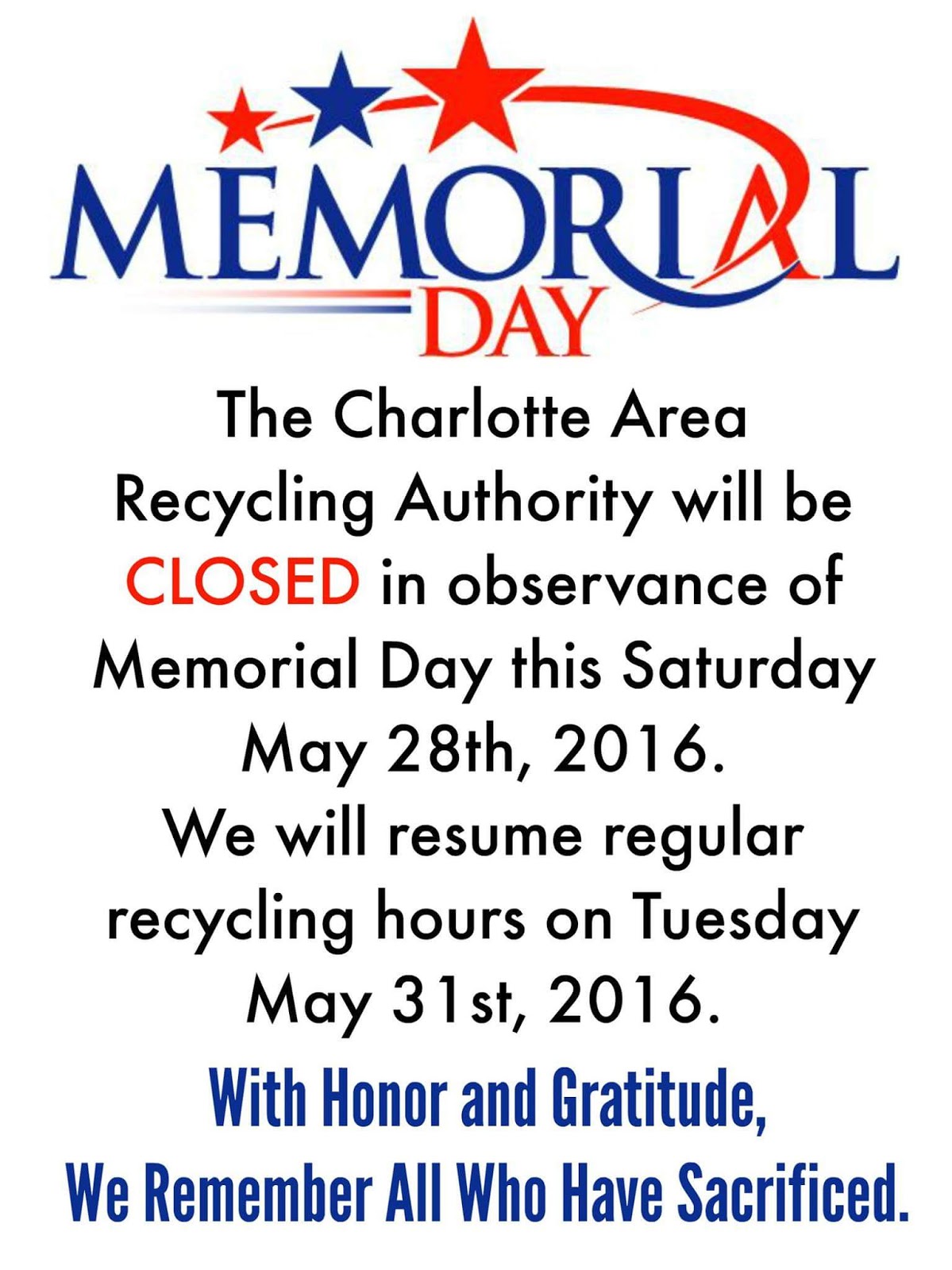Charlotte Area Recycling Authority: May 2016