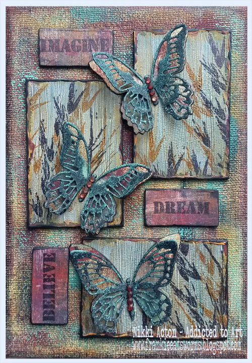 Mixed Media Canvas with Tim Holtz Mini Detailed Butterfly Thinlits - by Nikki Acton