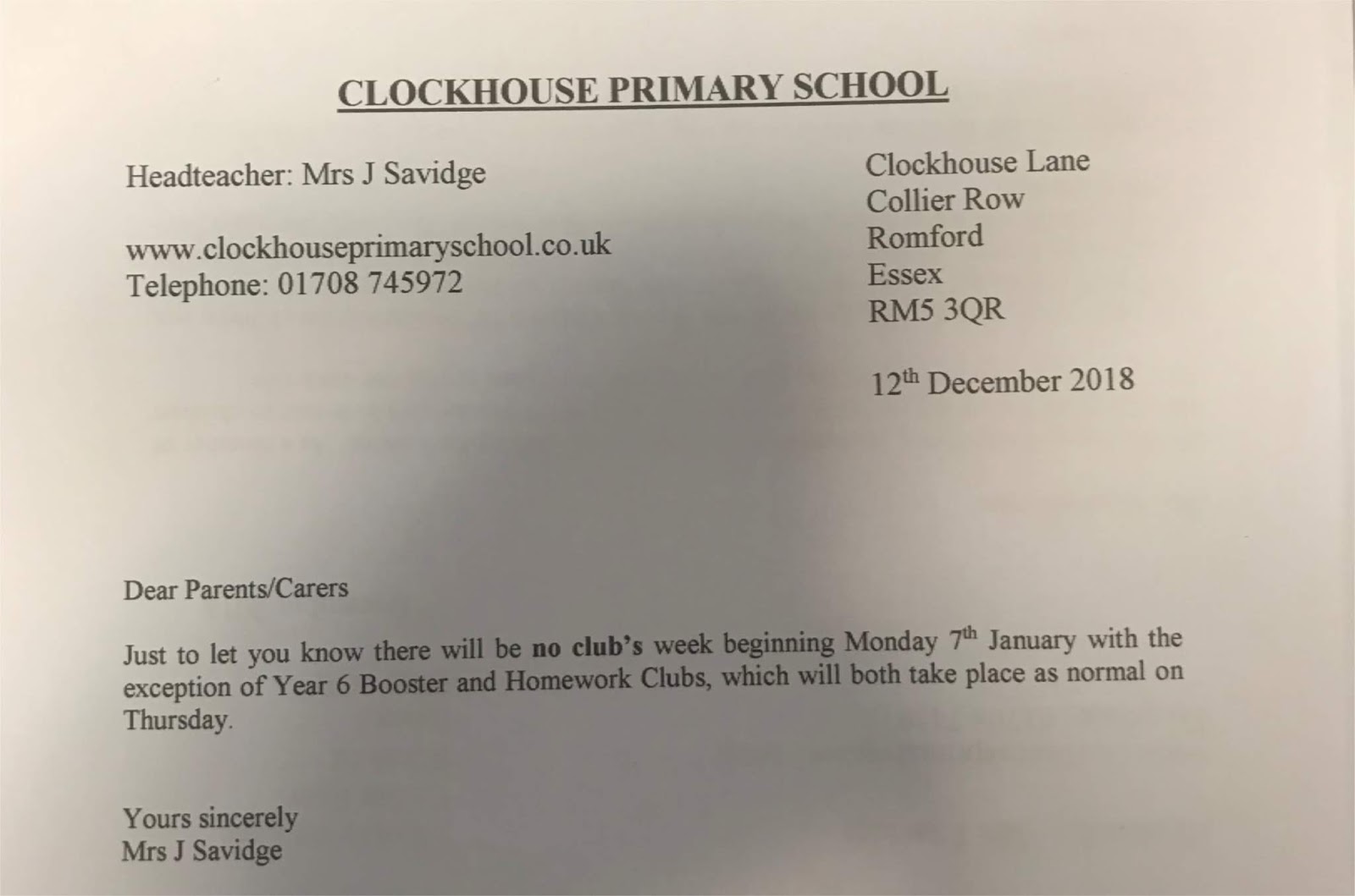 Clockhouse Primary School 2018