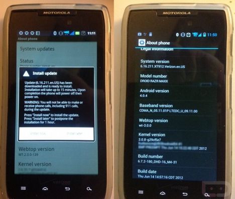 Motorola RAZR Android Ice Cream Sandwich Update